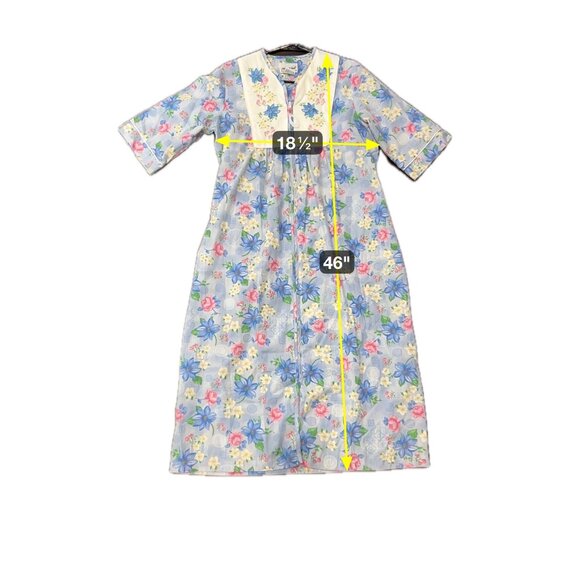 Vtg Anthony Richards Floral Housecoat Embroidered Yoke Pockets Zip Front Size M - Picture 7 of 10